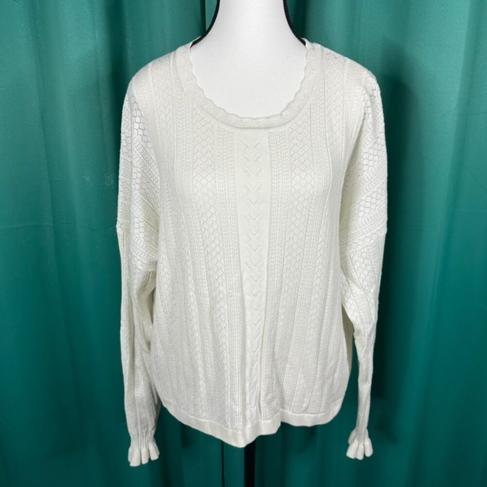 Adrianna Papell Women's XL White Textured Knit Sweater Short Sleeve Casual Chic